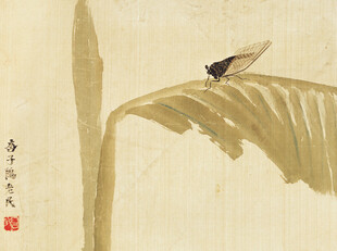 齐白石叶上飞鸟图
