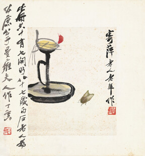齐白石中式古风油灯艺术插画