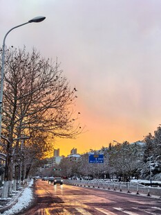 冬日黄昏下的宁静街道