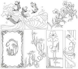 花草线条图案 矢量线条画