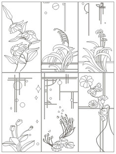 中式花鸟图案线稿设计
