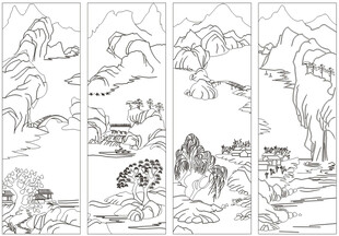 水墨山水屏风画