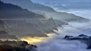 云雾缭绕中的壮美桥梁