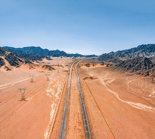 沙漠中的笔直公路景观