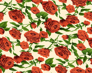 红玫瑰花卉无缝图案背景