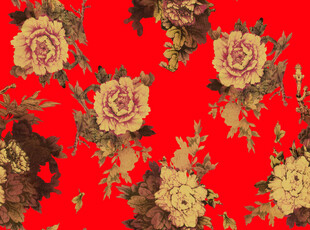 红色花卉图案布料纹理