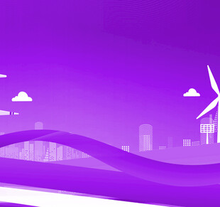 紫色城市风车风景图
