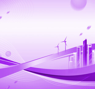 紫色城市与风力发电景观