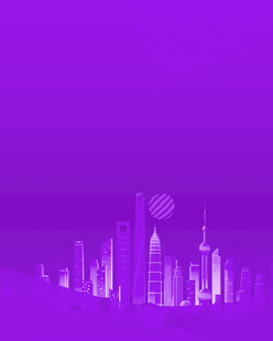紫色城市天际线剪影