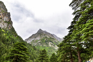 山林间的巍峨山峰景色