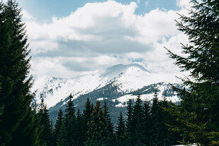 山林间的壮丽雪山景观