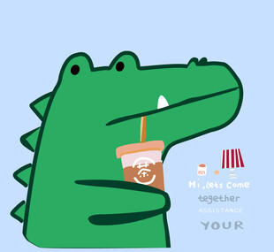 卡通鳄鱼手持饮料与快餐