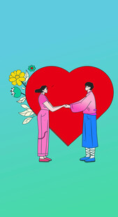 情侣牵手献花表爱意