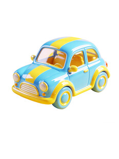 3D蓝黄相间复古玩具小汽车
