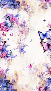 梦幻花卉蝴蝶水彩背景图