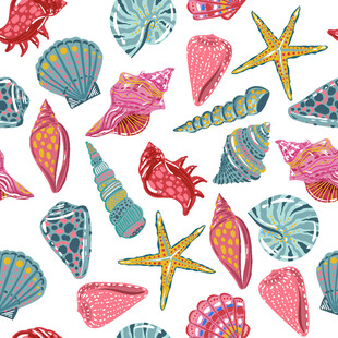 多彩手绘贝壳海星图案