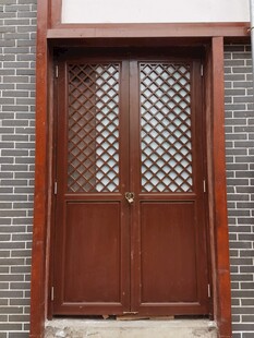 复古木质双开格栅门