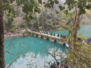 青山绿水间的木桥风景