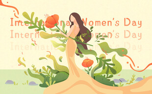 妇女节独立女性鲜花扁平风插画