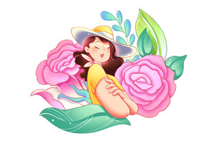 妇女节时尚女性花卉插画