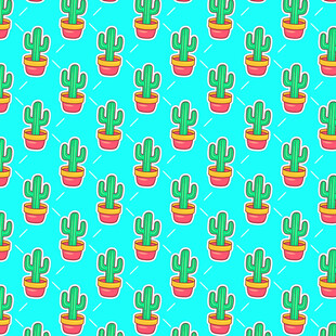 蓝色背景的仙人掌图案