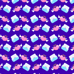 紫色背景卡通物件无缝图案