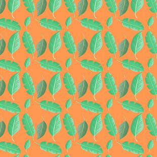橙色底绿叶图案背景