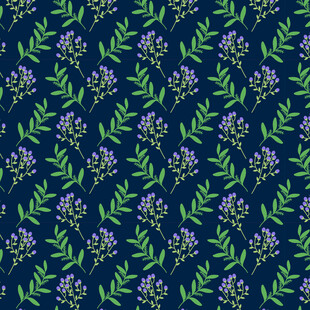 深蓝色底紫色花卉图案