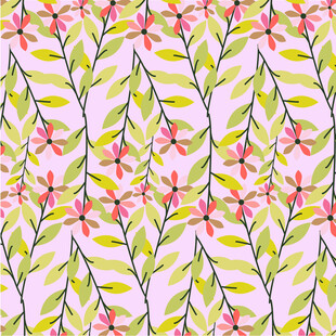 粉色花卉绿叶图案背景