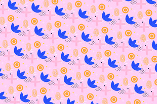 粉色底蓝黄色飞鸟图案