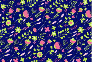 深蓝色底多彩花卉图案