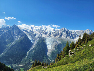 壮丽雪山下的葱郁山谷