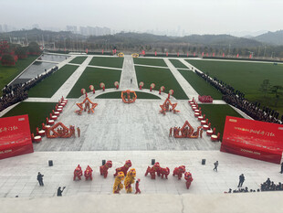 广场上的舞龙表演活动