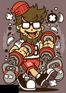 卡通潮男举哑铃健身