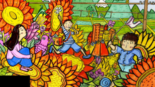 儿童多彩田园欢乐绘画场景