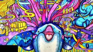 奇幻鲨鱼的多彩艺术世界