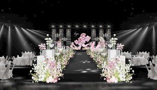 浪漫花卉婚礼水晶舞台布置