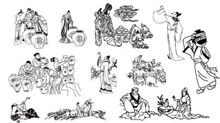 黑白古人饮酒元素