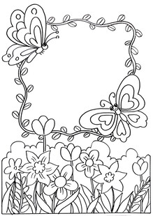 蝴蝶花卉边框线稿图案