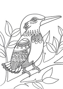 手绘枝头翠鸟图案