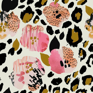 豹纹花卉拼贴抽象图案