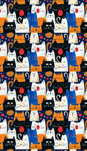 猫咪图案多彩无缝背景