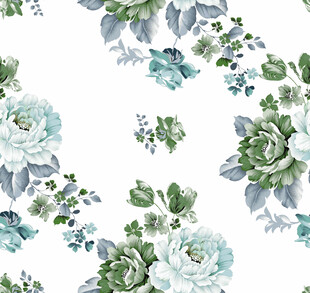 清新蓝绿花卉无缝图案