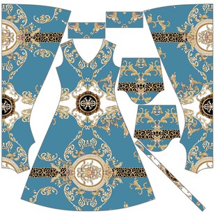 蓝底华丽花纹服饰设计图