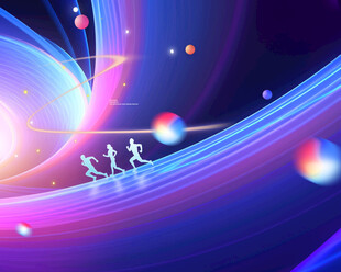 梦幻科技风三人前行图景