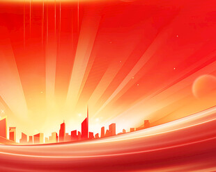 城市日出红色绚丽背景