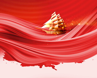 飘扬红绸上的金色宝塔