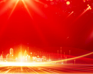 红色炫光城市科技背景图