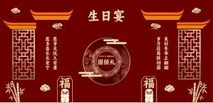 中式生日宴圆锁礼喜庆装饰背景
