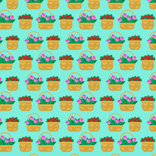 蓝底花篮图案无缝背景
